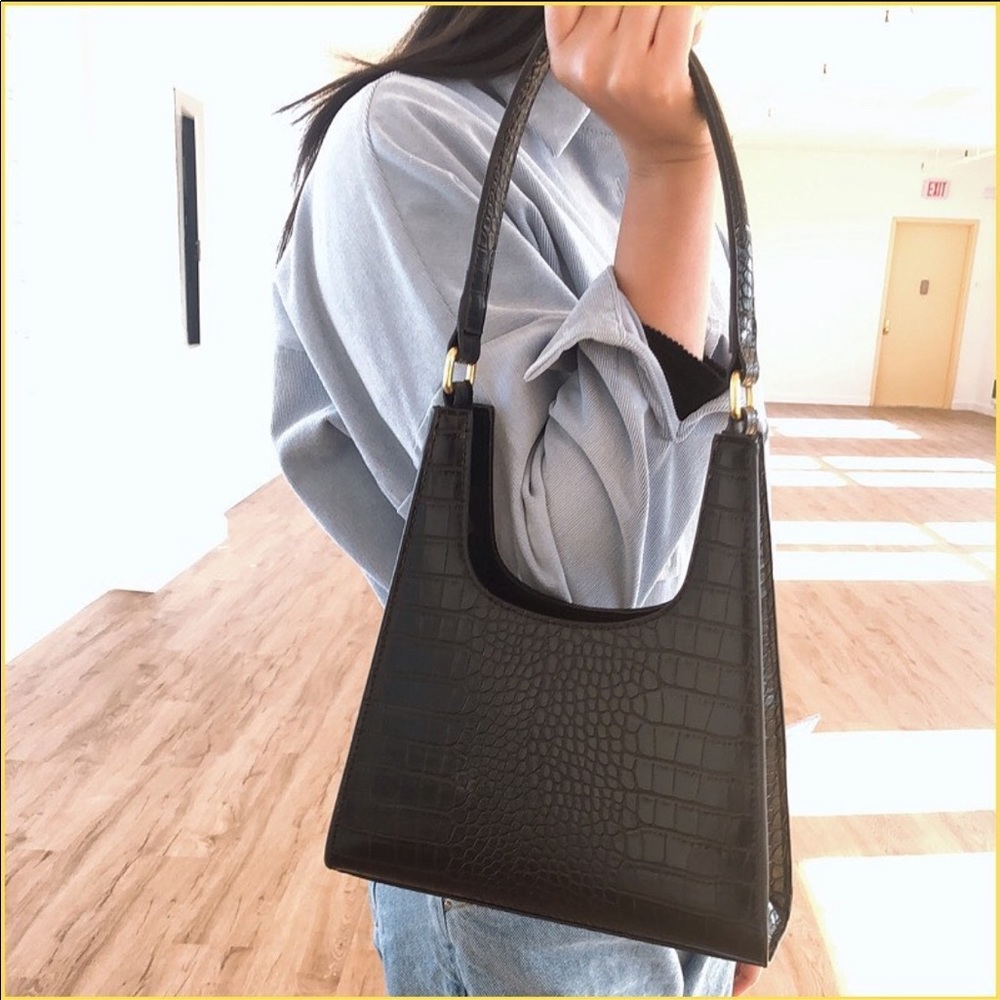 MostWanted USA Polygon Shoulder Bag in Black Croc